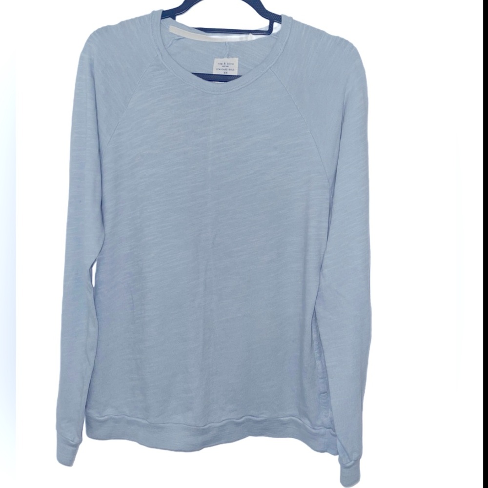 RAG & BONE MEN’S RAGLAN LONG SLEEVE T-SHIRT - LIGHT BLUE SIZE MEDIUM (PREOWNED)
